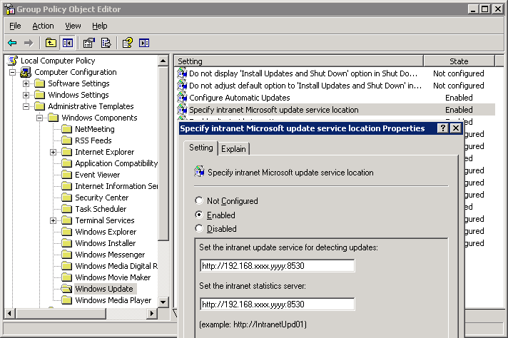 WSUS GPO Setup 2K3